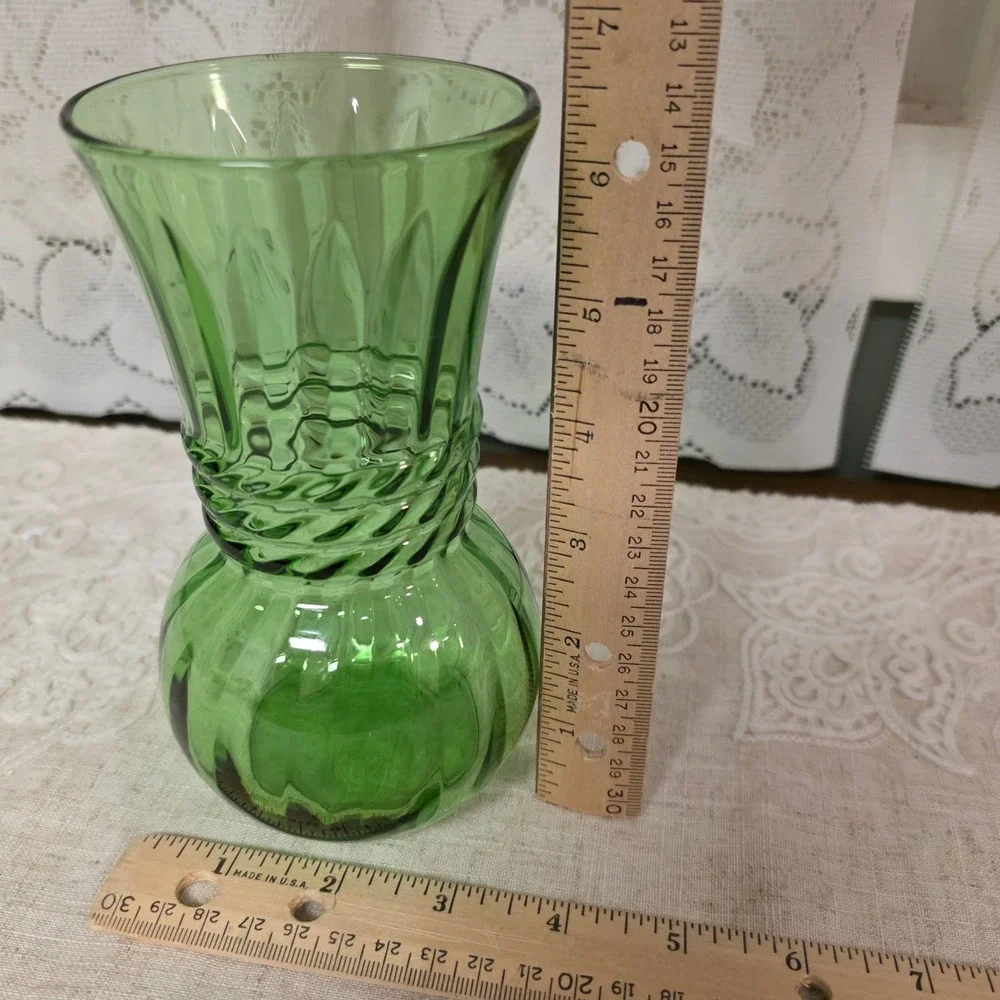Vintage Green Glass Vase 6.5